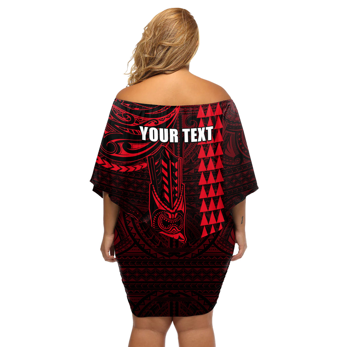 Personalized Hawaii Hauoli Makahiki Hou Off Shoulder Short Dress Lono Hawaiian God Kakau Polynesian Tribal Red LT05 - Polynesian Pride