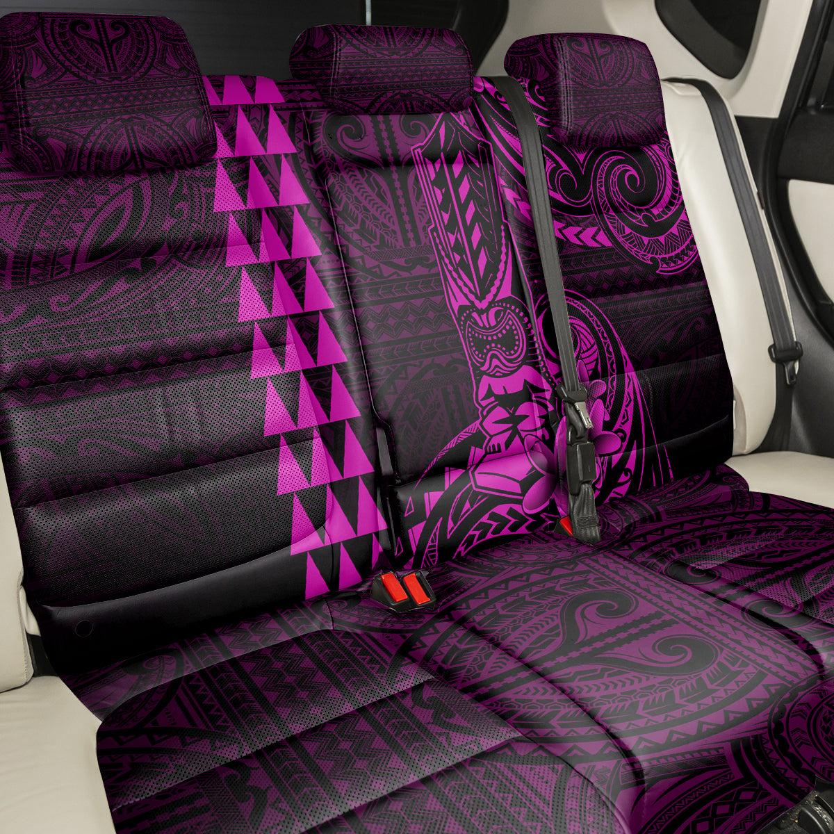 Hawaii Hauoli Makahiki Hou Back Car Seat Cover Lono Hawaiian God Kakau Polynesian Tribal Pink