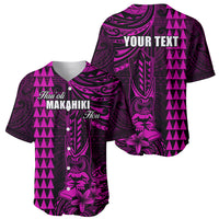 Personalized Hawaii Hauoli Makahiki Hou Baseball Jersey Lono Hawaiian God Kakau Polynesian Tribal Pink LT05 - Polynesian Pride
