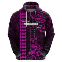 Personalized Hawaii Hauoli Makahiki Hou Hoodie Lono Hawaiian God Kakau Polynesian Tribal Pink LT05 - Polynesian Pride