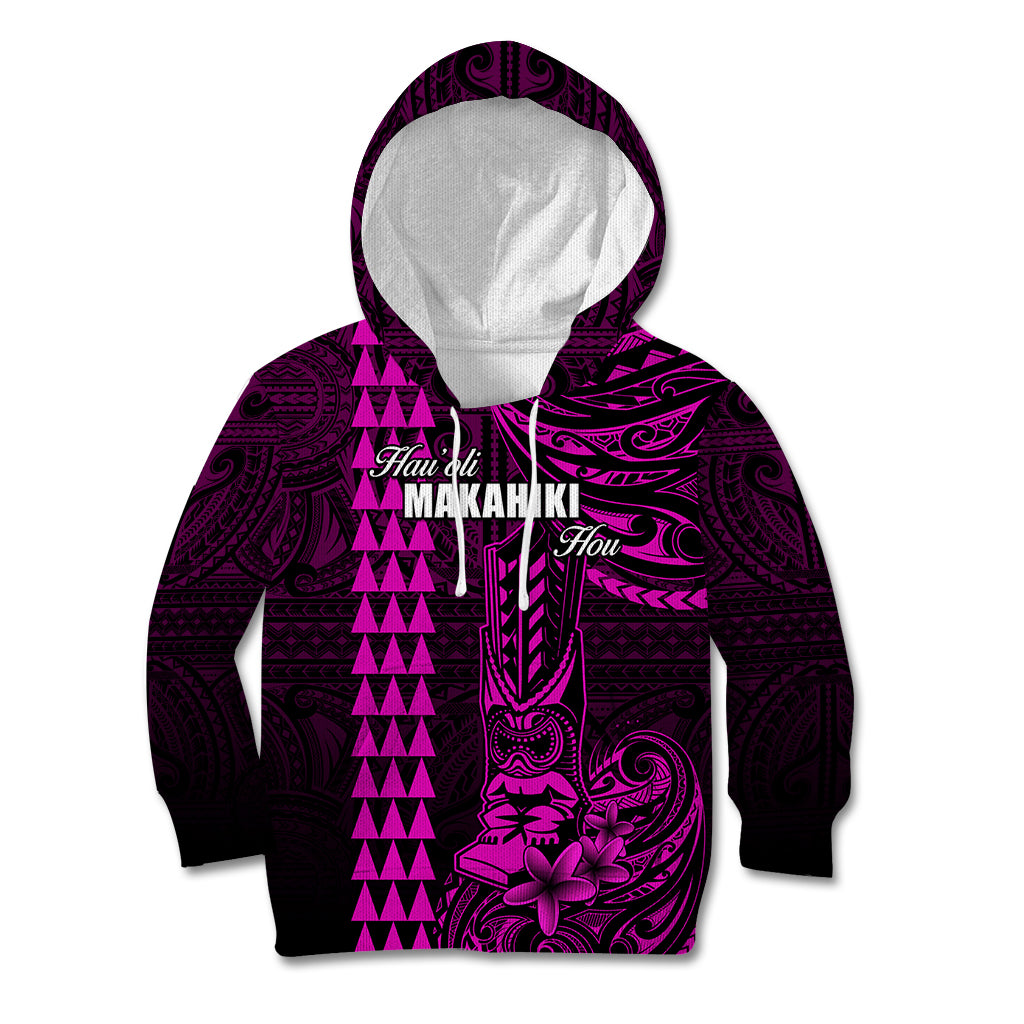 Personalized Hawaii Hauoli Makahiki Hou Kid Hoodie Lono Hawaiian God Kakau Polynesian Tribal Pink LT05 Hoodie Pink - Polynesian Pride