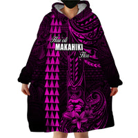 Personalized Hawaii Hauoli Makahiki Hou Wearable Blanket Hoodie Lono Hawaiian God Kakau Polynesian Tribal Pink LT05 - Polynesian Pride