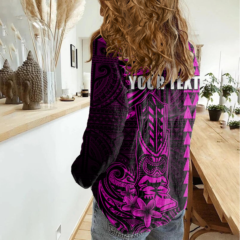 Personalized Hawaii Hauoli Makahiki Hou Women Casual Shirt Lono Hawaiian God Kakau Polynesian Tribal Pink LT05 - Polynesian Pride