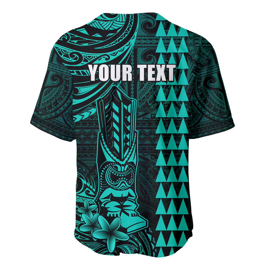 Personalized Hawaii Hauoli Makahiki Hou Baseball Jersey Lono Hawaiian God Kakau Polynesian Tribal Turquoise LT05 - Polynesian Pride