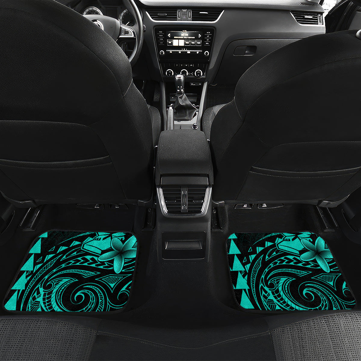 Hawaii Hauoli Makahiki Hou Car Mats Lono Hawaiian God Kakau Polynesian Tribal Turquoise LT05 - Polynesian Pride