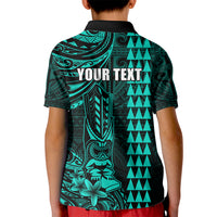 Personalized Hawaii Hauoli Makahiki Hou Kid Polo Shirt Lono Hawaiian God Kakau Polynesian Tribal Turquoise LT05 - Polynesian Pride