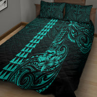 Hawaii Hauoli Makahiki Hou Quilt Bed Set Lono Hawaiian God Kakau Polynesian Tribal Turquoise LT05 - Polynesian Pride