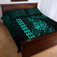 Hawaii Hauoli Makahiki Hou Quilt Bed Set Lono Hawaiian God Kakau Polynesian Tribal Turquoise LT05 - Polynesian Pride