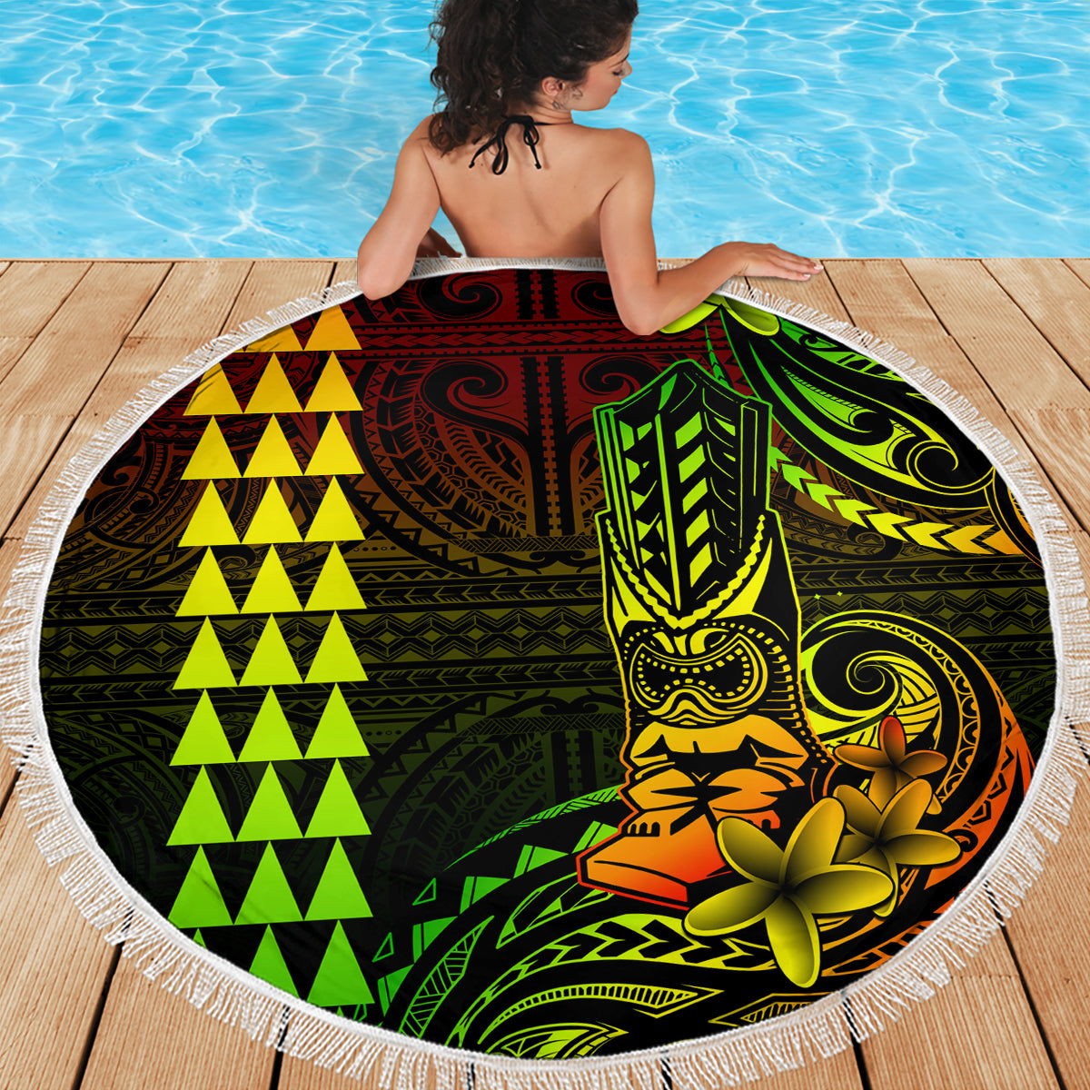 Hawaii Hauoli Makahiki Hou Beach Blanket Lono Hawaiian God Kakau Polynesian Tribal Reggae LT05 - Wonder Print Shop