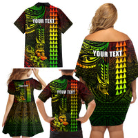 Personalized Hawaii Hauoli Makahiki Hou Family Matching Off Shoulder Short Dress and Hawaiian Shirt Lono Hawaiian God Kakau Polynesian Tribal Reggae LT05 - Polynesian Pride