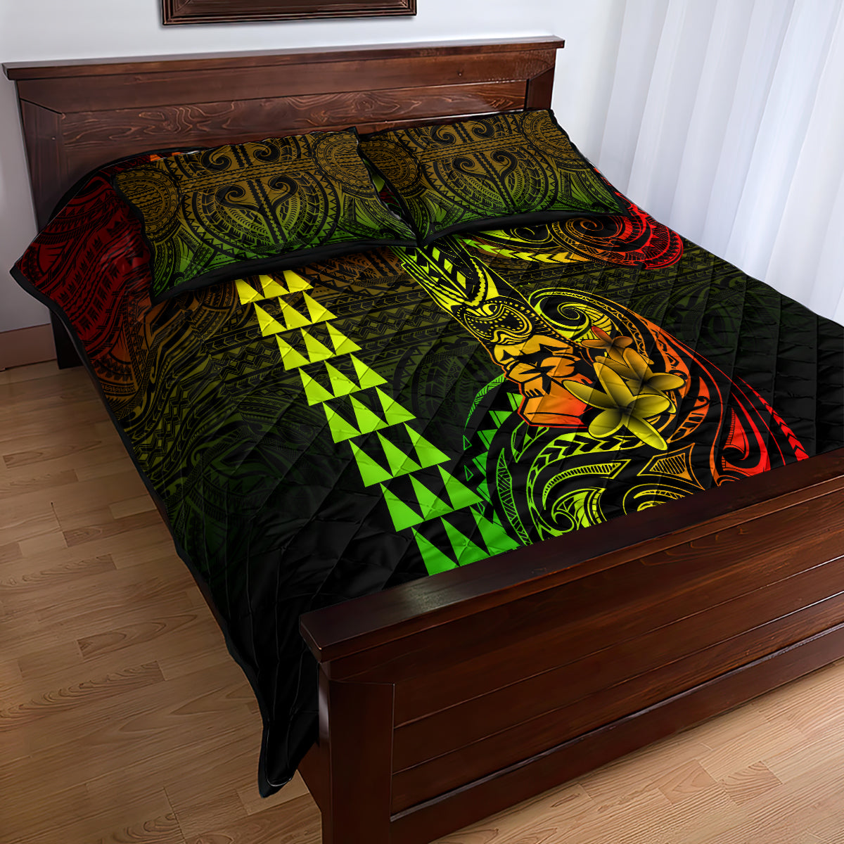 Hawaii Hauoli Makahiki Hou Quilt Bed Set Lono Hawaiian God Kakau Polynesian Tribal Reggae LT05 - Polynesian Pride