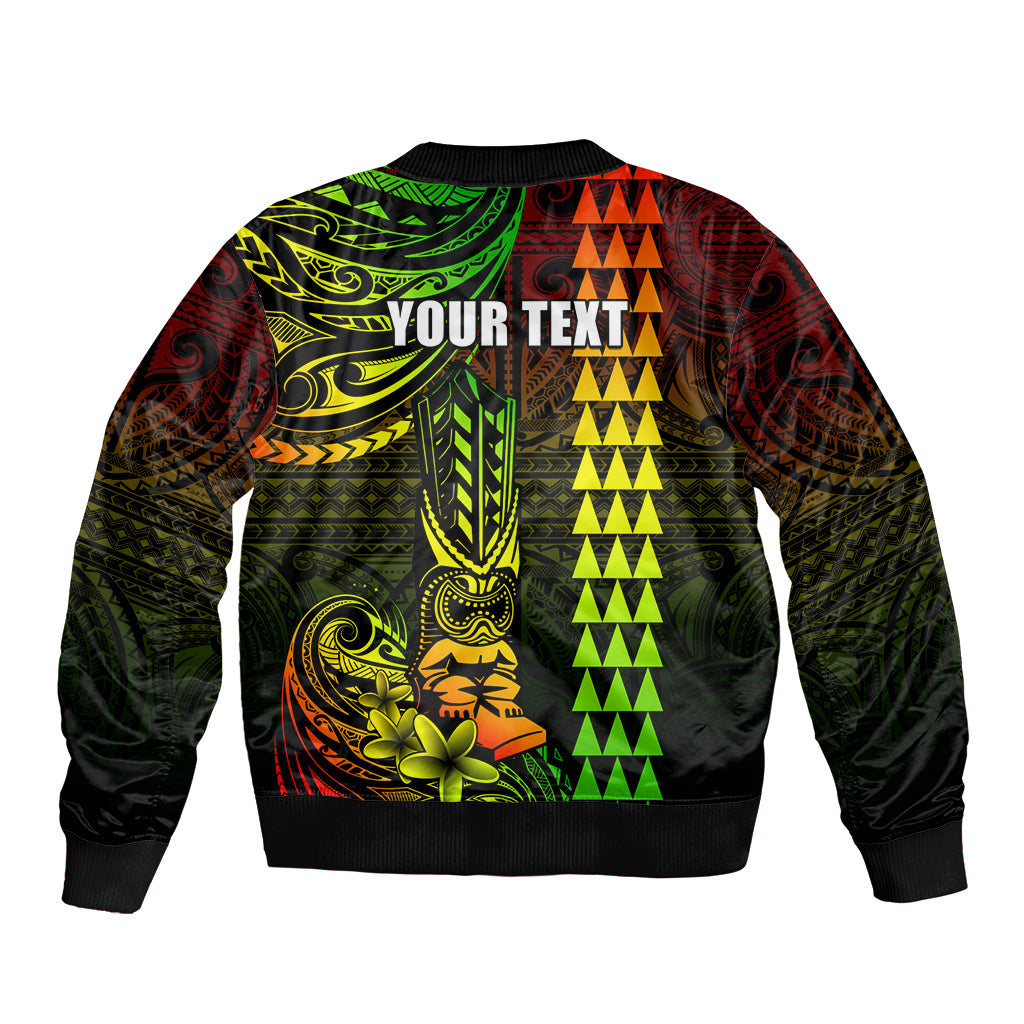 Personalized Hawaii Hauoli Makahiki Hou Sleeve Zip Bomber Jacket Lono Hawaiian God Kakau Polynesian Tribal Reggae LT05 - Polynesian Pride