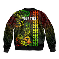 Personalized Hawaii Hauoli Makahiki Hou Sleeve Zip Bomber Jacket Lono Hawaiian God Kakau Polynesian Tribal Reggae LT05 - Polynesian Pride