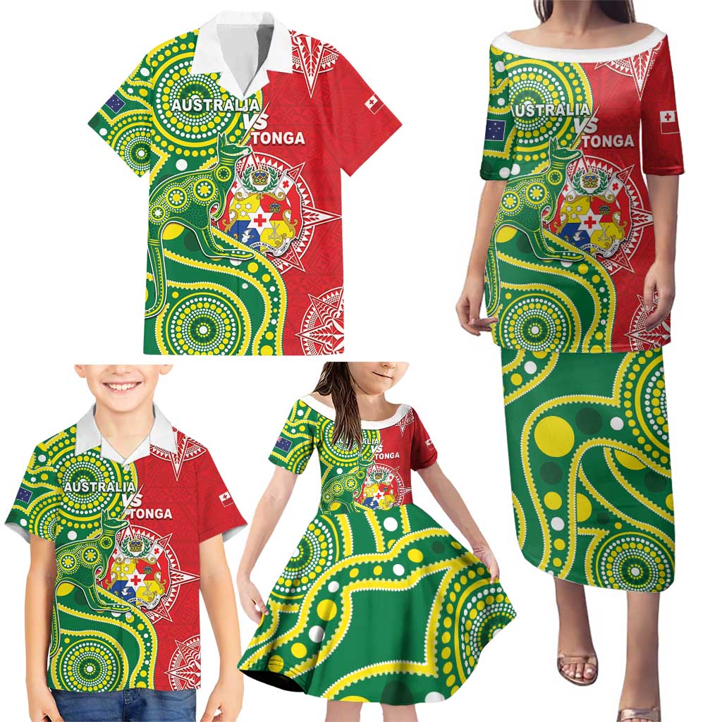 Custom Tonga Australia Rugby Family Matching Puletasi and Hawaiian Shirt Kangaroos And Tonga Mate Maa Together