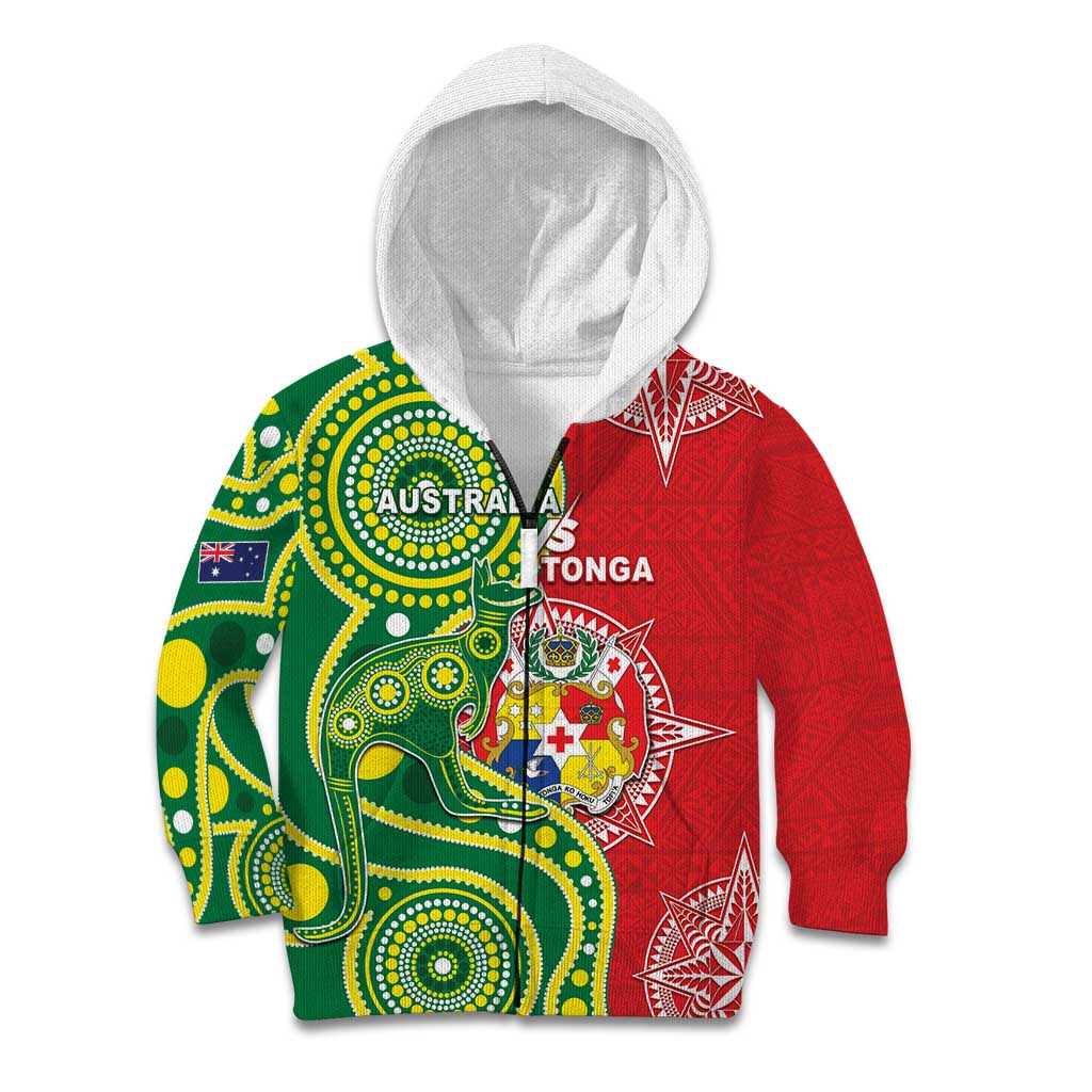 Custom Tonga Australia Rugby Kid Hoodie Kangaroos And Tonga Mate Maa Together