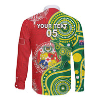 Custom Tonga Australia Rugby Long Sleeve Button Shirt Kangaroos And Tonga Mate Maa Together