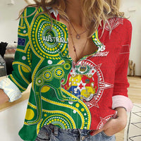 Custom Tonga Australia Rugby Women Casual Shirt Kangaroos And Tonga Mate Maa Together