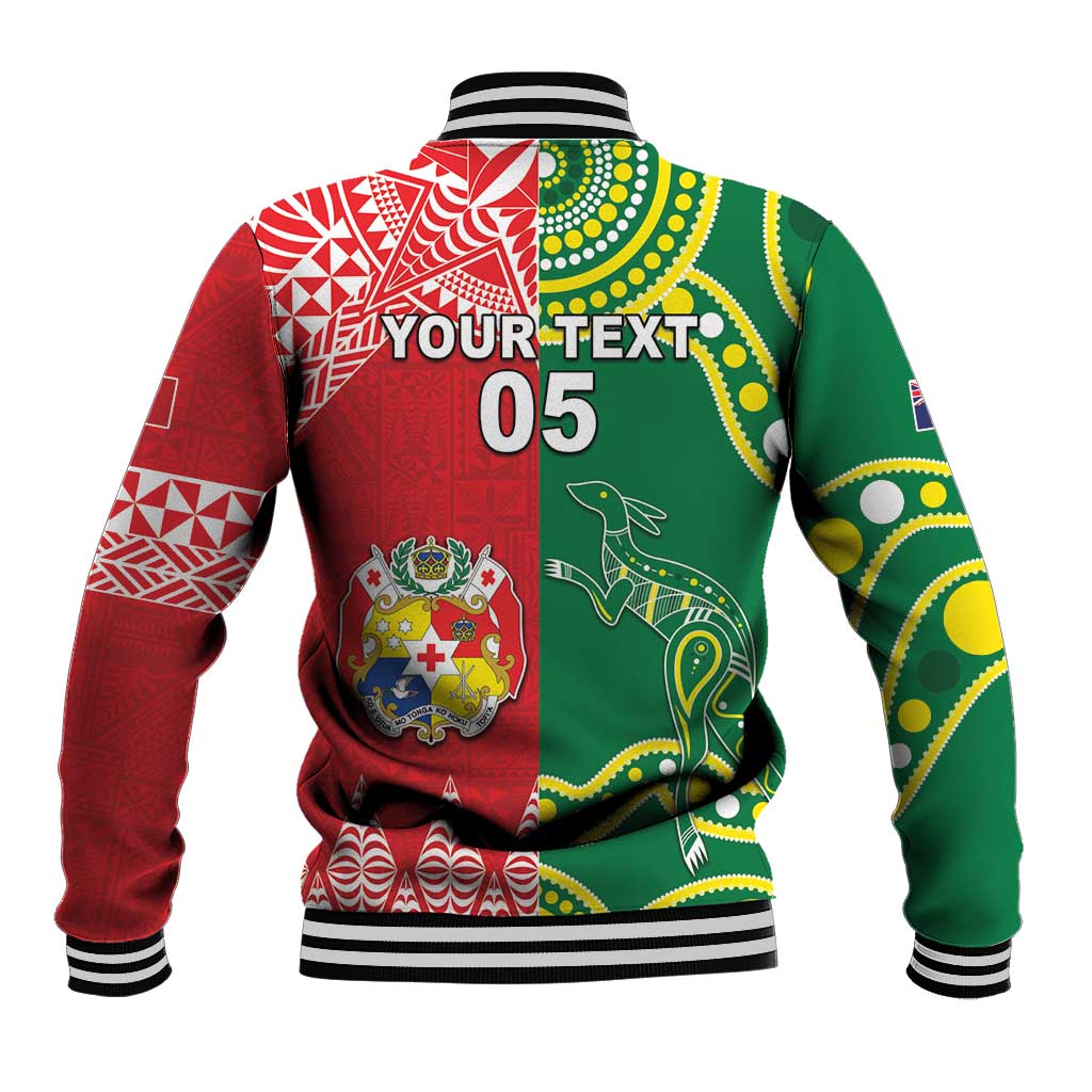 Custom Tonga XIII And Australia Kangaroos Baseball Jacket Mate Maa Tongan Ngatu With Aboriginal LT05 - Polynesian Pride