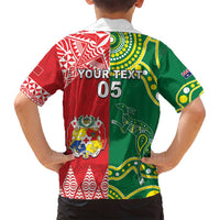Custom Tonga XIII And Australia Kangaroos Family Matching Off Shoulder Short Dress and Hawaiian Shirt Mate Maa Tongan Ngatu With Aboriginal