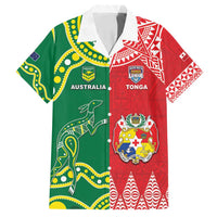 Custom Tonga XIII And Australia Kangaroos Family Matching Off Shoulder Short Dress and Hawaiian Shirt Mate Maa Tongan Ngatu With Aboriginal