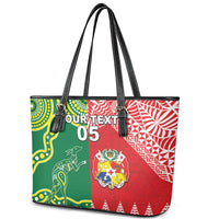 Custom Tonga XIII And Australia Kangaroos Leather Tote Bag Mate Maa Tongan Ngatu With Aboriginal