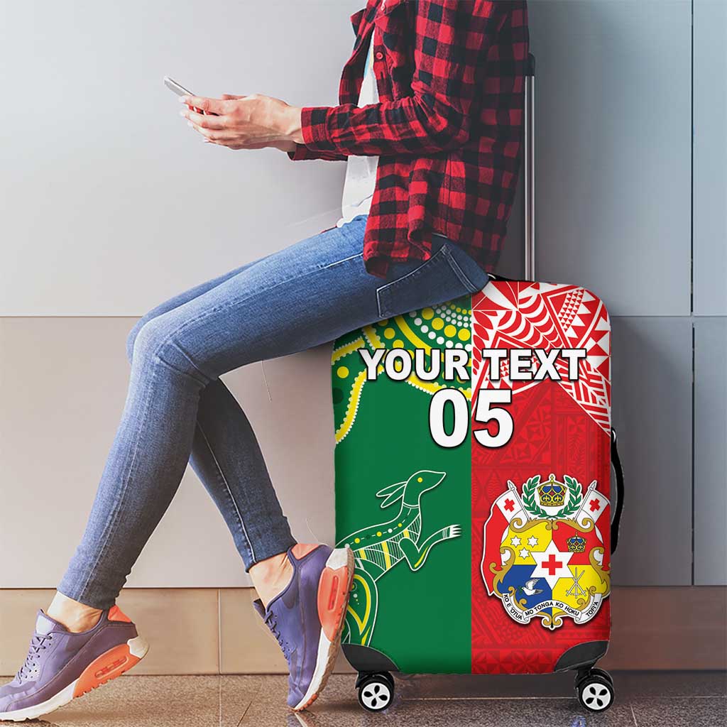 Custom Tonga XIII And Australia Kangaroos Luggage Cover Mate Maa Tongan Ngatu With Aboriginal