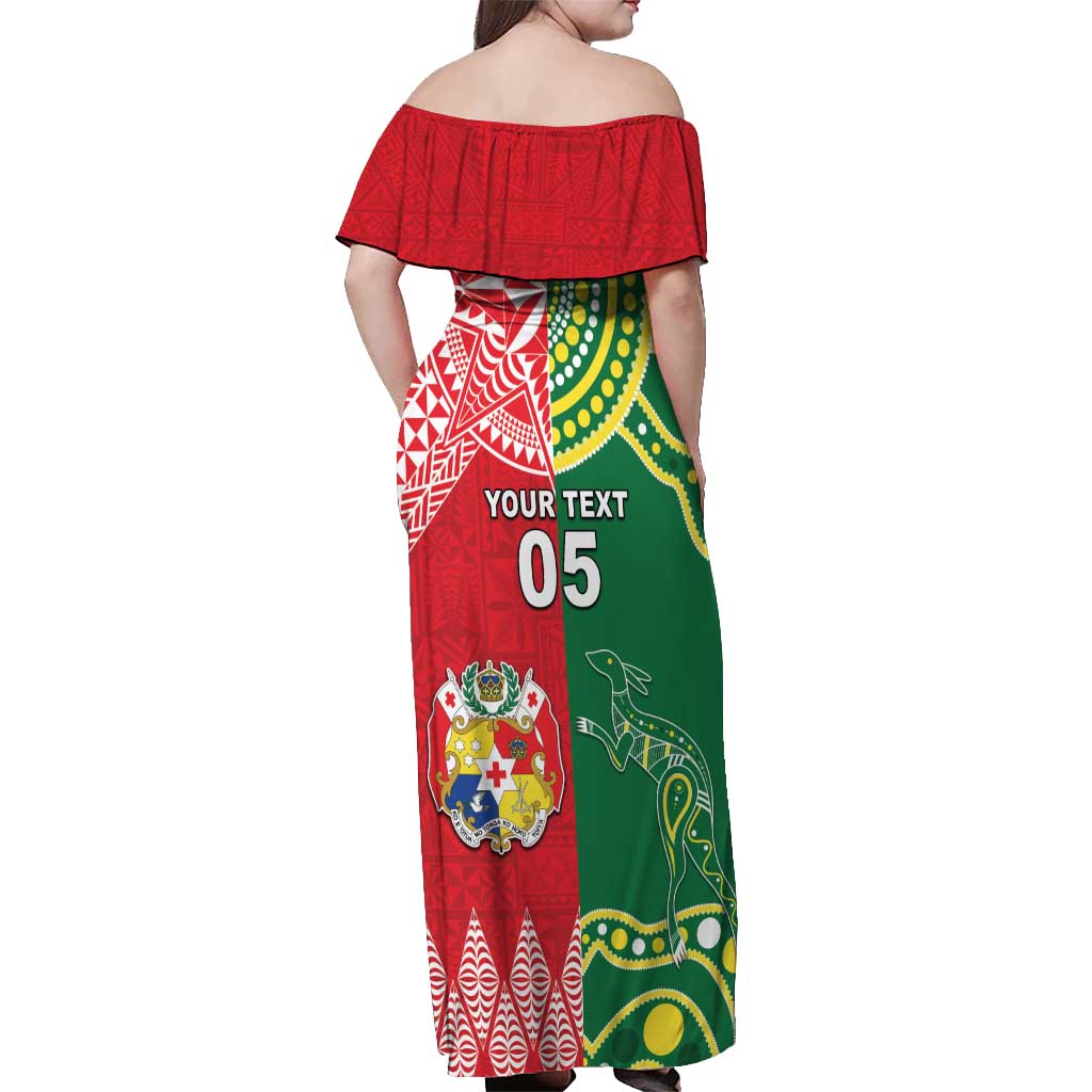 Custom Tonga XIII And Australia Kangaroos Off Shoulder Maxi Dress Mate Maa Tongan Ngatu With Aboriginal