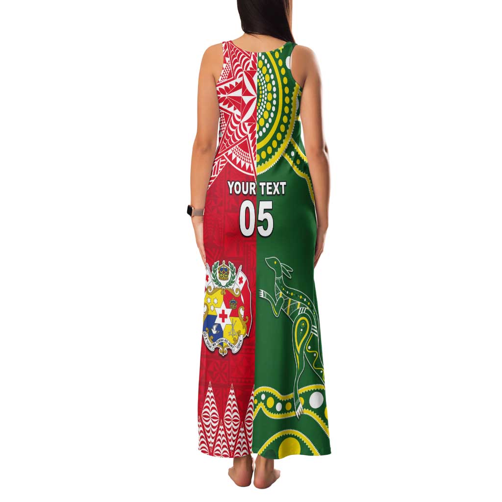 Custom Tonga XIII And Australia Kangaroos Tank Maxi Dress Mate Maa Tongan Ngatu With Aboriginal