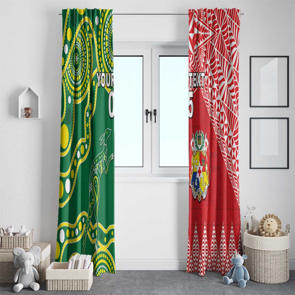 Custom Tonga XIII And Australia Kangaroos Window Curtain Mate Maa Tongan Ngatu With Aboriginal