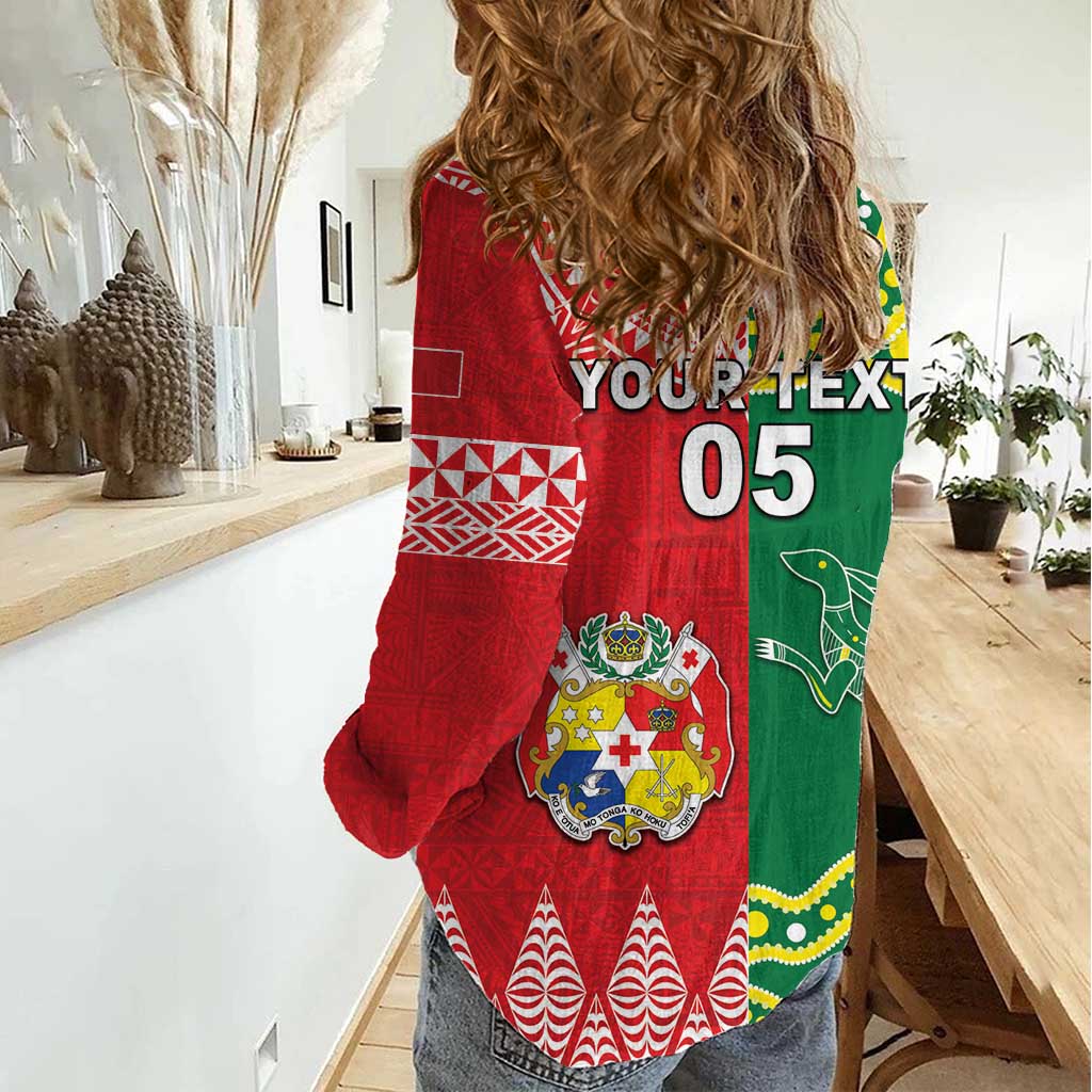 Custom Tonga XIII And Australia Kangaroos Women Casual Shirt Mate Maa Tongan Ngatu With Aboriginal