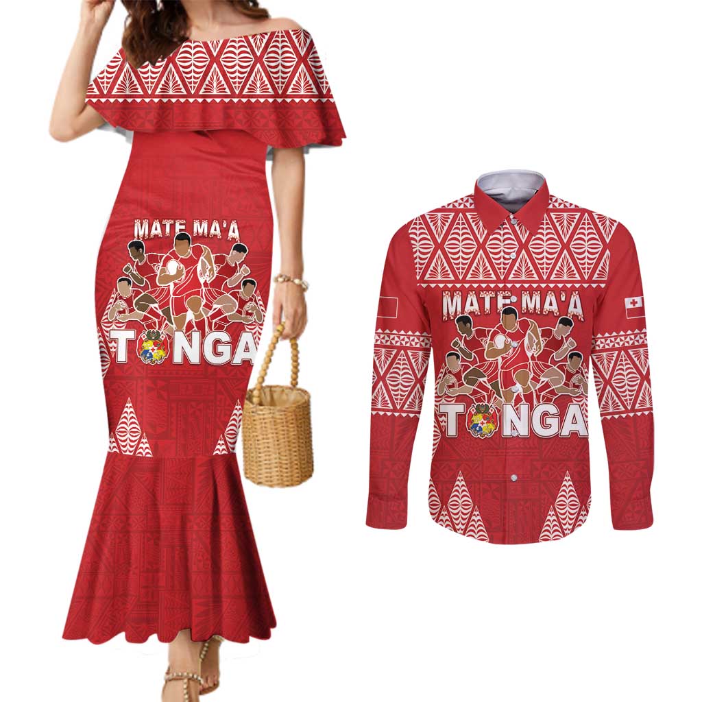 Custom Tonga Rugby Couples Matching Mermaid Dress and Long Sleeve Button Shirt Tonga Mate Ma'a Take The Lead