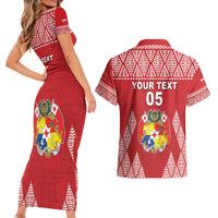 Custom Tonga Rugby Couples Matching Short Sleeve Bodycon Dress and Hawaiian Shirt Tonga Mate Ma'a Take The Lead