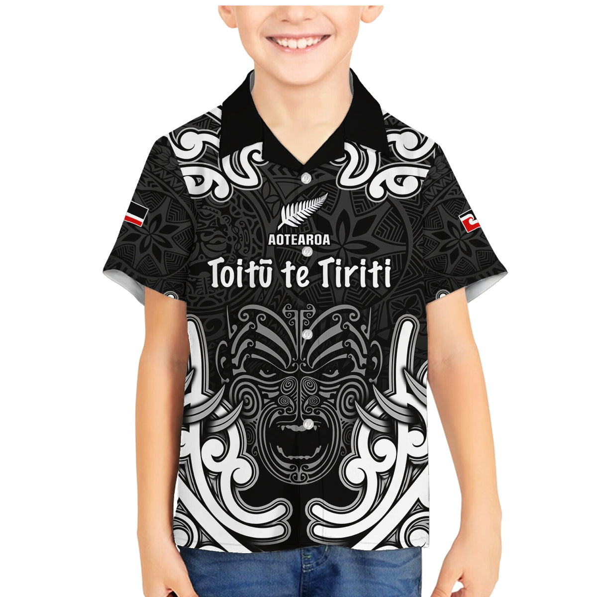 Personalised Aotearoa Family Matching Mermaid Dress and Hawaiian Shirt Toitu Te Tiriti O Waitangi LT05 Son's Shirt Black - Polynesian Pride
