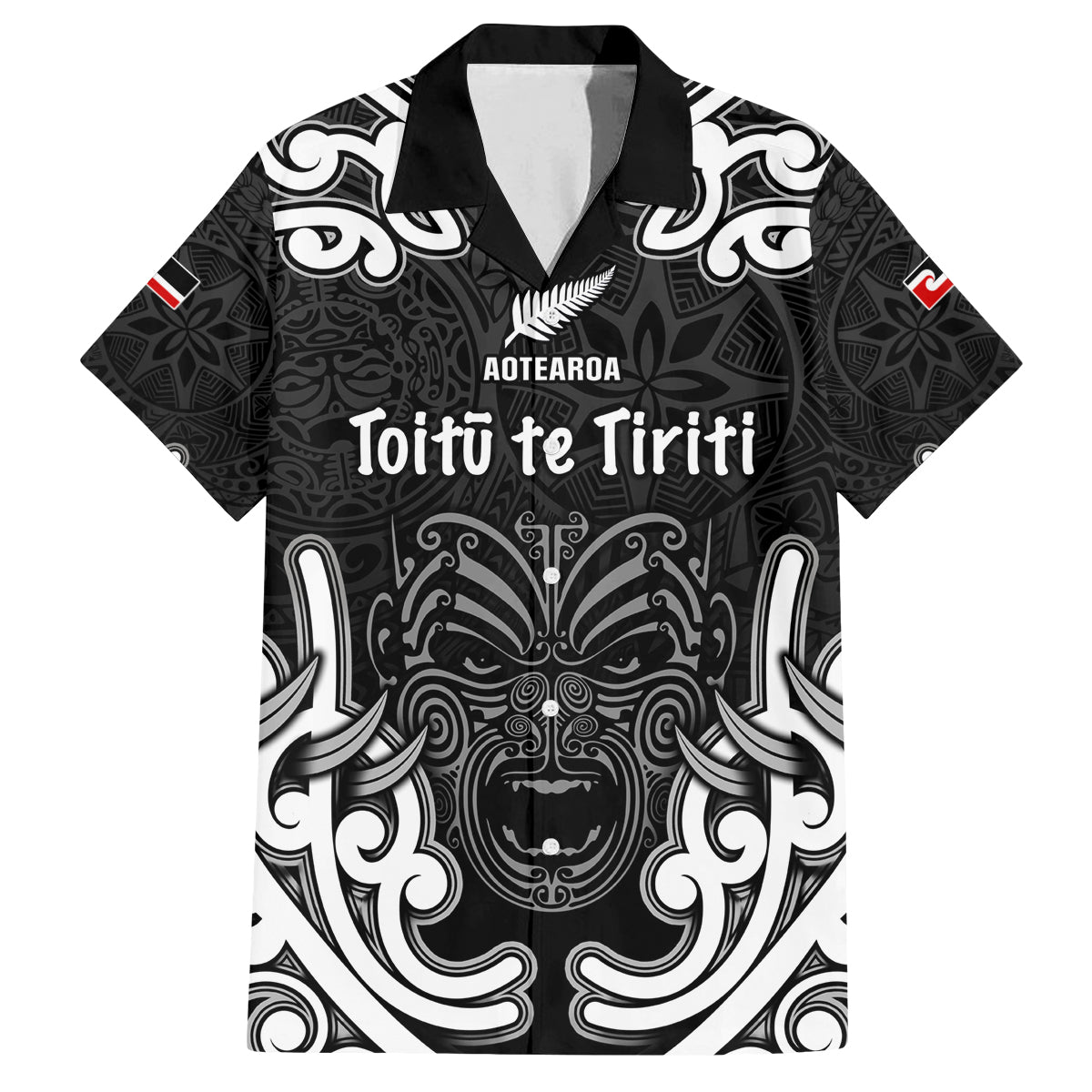 Personalised Aotearoa Family Matching Tank Maxi Dress and Hawaiian Shirt Toitu Te Tiriti O Waitangi LT05 Dad's Shirt - Short Sleeve Black - Polynesian Pride