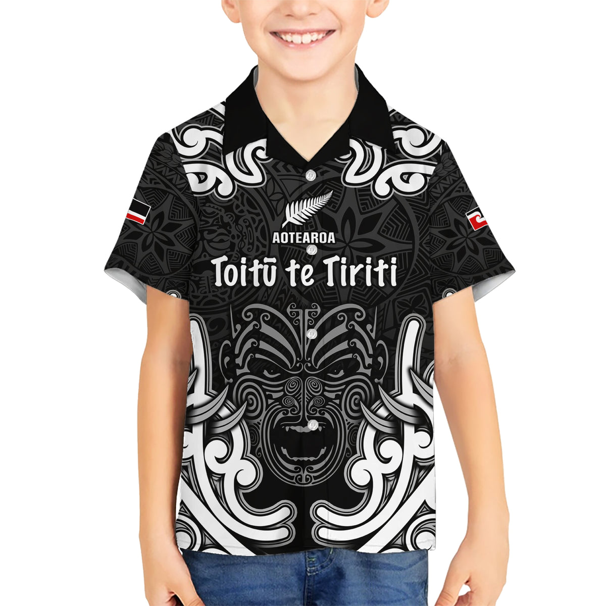 Personalised Aotearoa Kid Hawaiian Shirt Toitu Te Tiriti O Waitangi LT05 Kid Black - Polynesian Pride