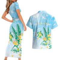Personalised 2025 Aloha Hawaii Couples Matching Short Sleeve Bodycon Dress and Hawaiian Shirt Tropical Flowers And Honu