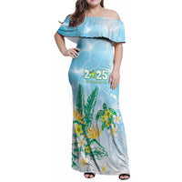 Personalised 2025 Aloha Hawaii Family Matching Off Shoulder Maxi Dress and Hawaiian Shirt Tropical Flowers And Honu