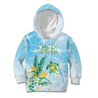 Personalised 2025 Aloha Hawaii Kid Hoodie Tropical Flowers And Honu LT05 Hoodie Blue - Polynesian Pride