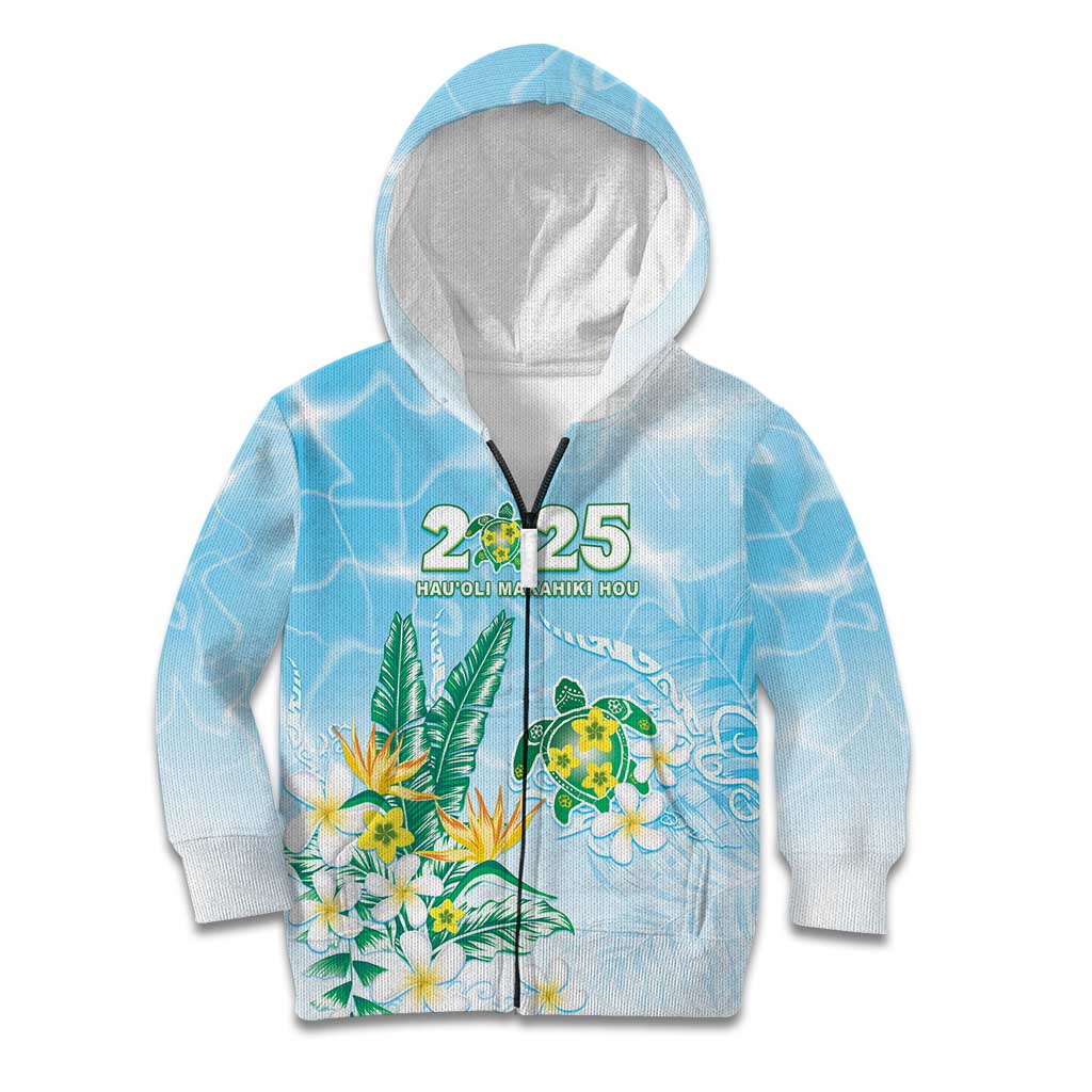 Personalised 2025 Aloha Hawaii Kid Hoodie Tropical Flowers And Honu LT05 Zip Hoodie Blue - Polynesian Pride