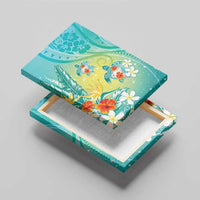 Hawaii Honu Canvas Wall Art Tropical Flowers Turquoise Gradient