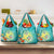 Hawaii Honu Grocery Bag Tropical Flowers Turquoise Gradient