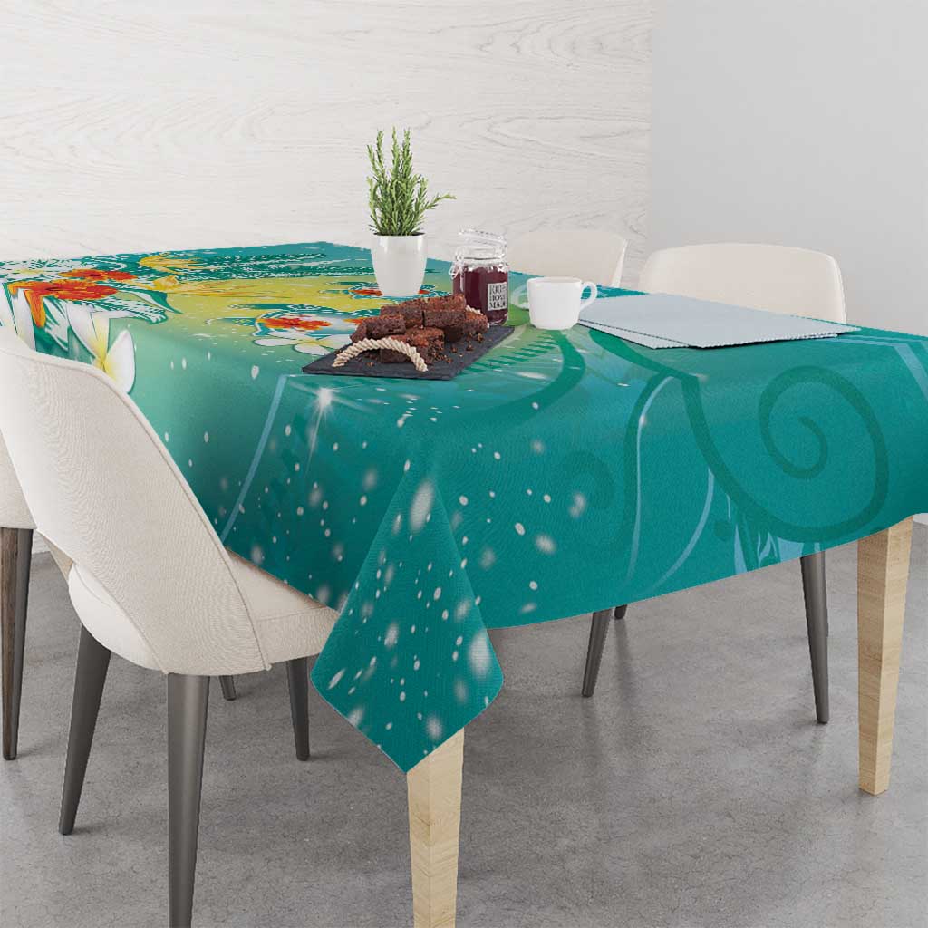 Hawaii Honu Tablecloth Tropical Flowers Turquoise Gradient