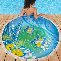 Hawaii Honu Beach Blanket Tropical Flowers Blue Gradient