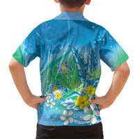 Hawaii Honu Kid Hawaiian Shirt Tropical Flowers Blue Gradient