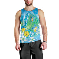 Hawaii Honu Men Tank Top Tropical Flowers Blue Gradient