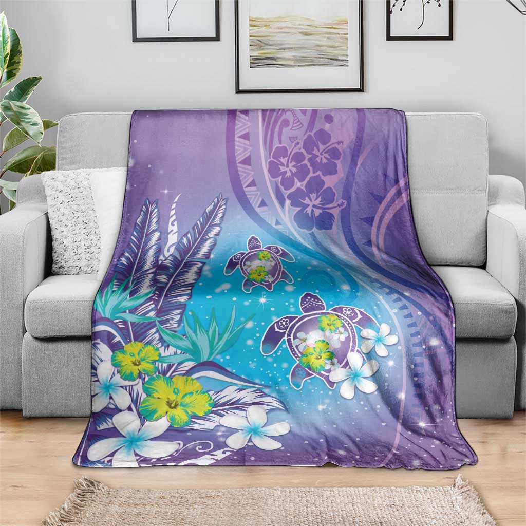 Hawaii Honu Blanket Tropical Flowers Purple Gradient