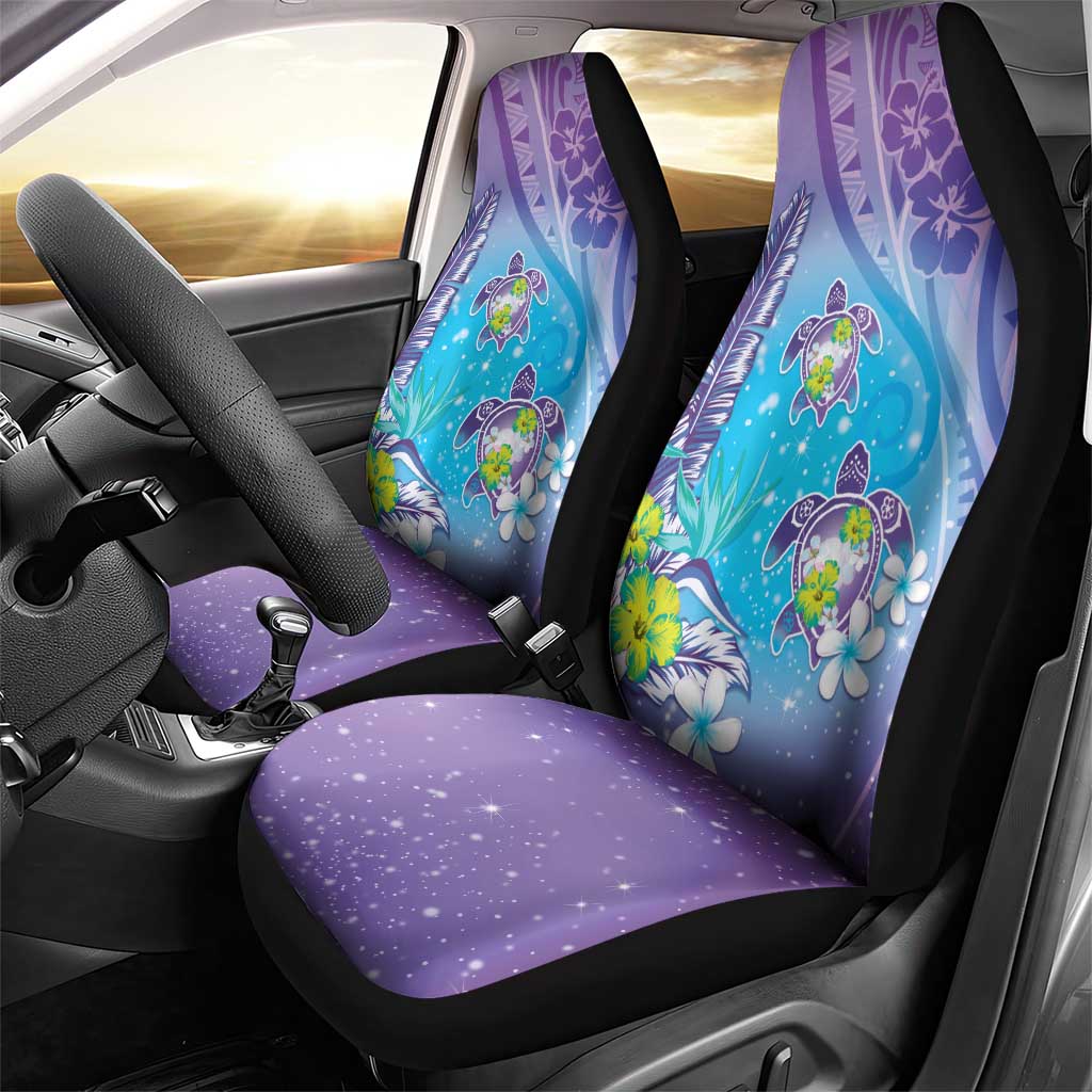 Hawaii Honu Car Seat Cover Tropical Flowers Purple Gradient