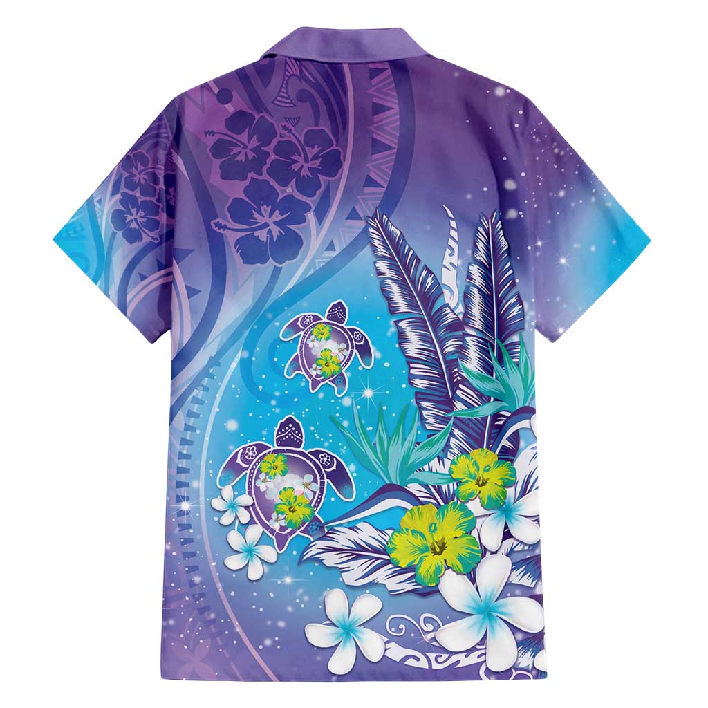 Hawaii Honu Family Matching Puletasi and Hawaiian Shirt Tropical Flowers Purple Gradient