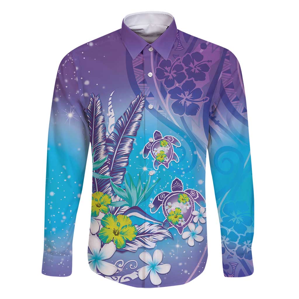 Hawaii Honu Family Matching Tank Maxi Dress and Hawaiian Shirt Tropical Flowers Purple Gradient