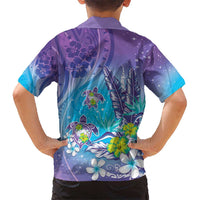Hawaii Honu Kid Hawaiian Shirt Tropical Flowers Purple Gradient LT05 - Polynesian Pride
